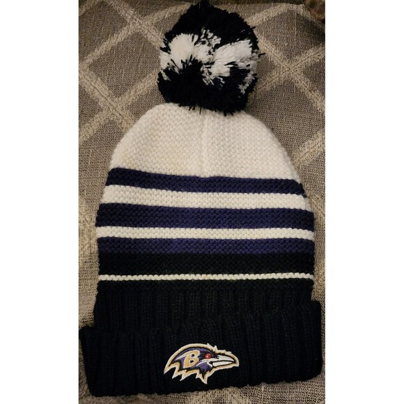 Unisex BALTIMORE RAVENS PomPomBeanieCap NFL TeamApparel WinterHat Youth/Sm Adult - Picture 1 of 7